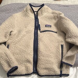 Patagonia Beige Fleece Jacket with Dark Blue Trim